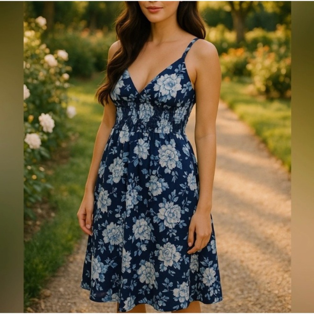 Meet Me in Santorini Floral Smocked Midi Dress Size S Resortcore Tomato Girl - Picture 3 of 9
